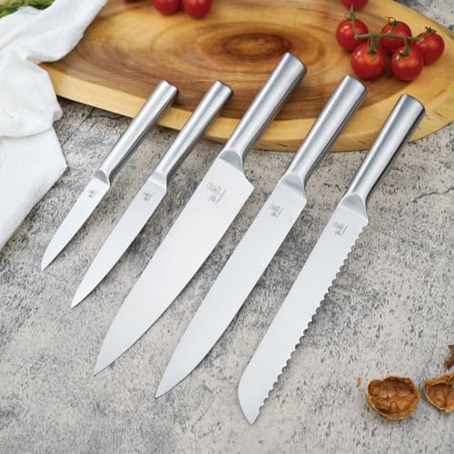 Knife Set, 6-Piece Kitchen Knife Set with Block, High Carbon Stainless Steel Ultra Sharp Kitchen Knives,Women-Friendly, Dishwasher Safe Knife Block Set,Housewarming Gift by CHUSHIJI - Used condition - Image 7