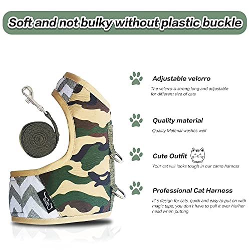Image of Cat Harness and Leash Set for Walking Escape Proof, Adjustable Cat Vest Harness, Padded Stylish Cat Walking Jackets, Camo Green, Extra Large