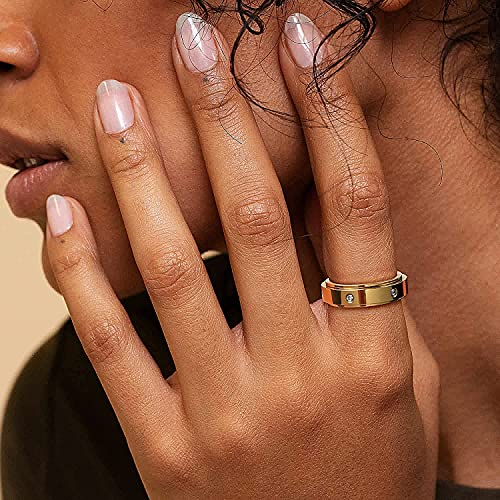 Kainier 14K Gold Plated Anxiety Rings Cubic Zirconia Stones Spinner Fidget Band Rings for Women Men Relieving Anxiety Lucky Rings Comfort Fit Size 5 to 103