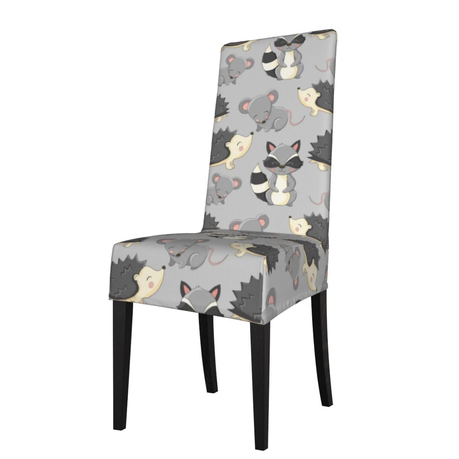 Lkymoh As Picture Grey Background Hedgehogs Mice Raccoon, Chair Covers Stretch Chair Slipcovers For Dining Room, For Party Pet Protection Universal Fit Soft Polyester