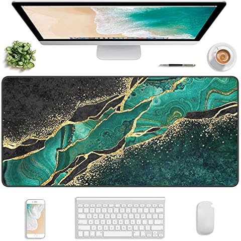 Atufsuat Extended Gaming Mouse Pad, XXL Large Desk Pad 30 x 14 Inch, Big Computer Keyboard Mousepad, Waterproof Mouse Mat with Stitched Edges and Non-Slip Base for Office Gaming, Black Green Marble Cover