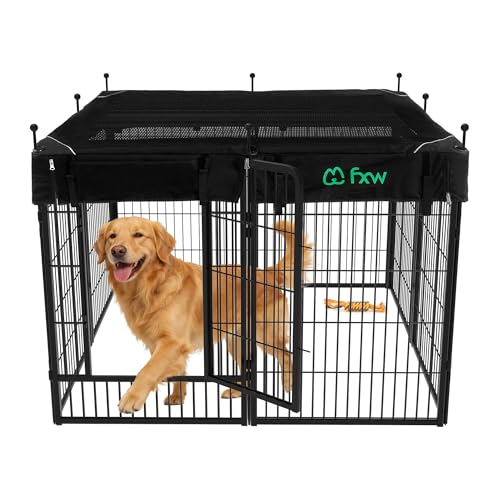 Image of FXW Rollick Unleashed Dog Playpen for Indoor, Yard, RV Camping, 40 inch 8 Panels Dog Pen with Playpen Cover for Medium and Large Dogs, Black│Patented