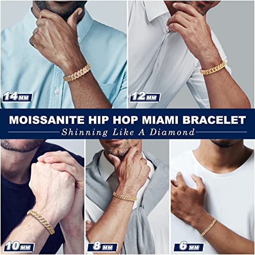 14Mm Moissanite Cuban Link Bracelet Simulated Diamond Bracelets For Men Women 18K Yellow Gold Over 925 Sterling Silver Bracelet D Color Vvs1 Round Cut Lab Created Iced Out Miami Hip Hop Full Moissanite Bracelet #TOP6
