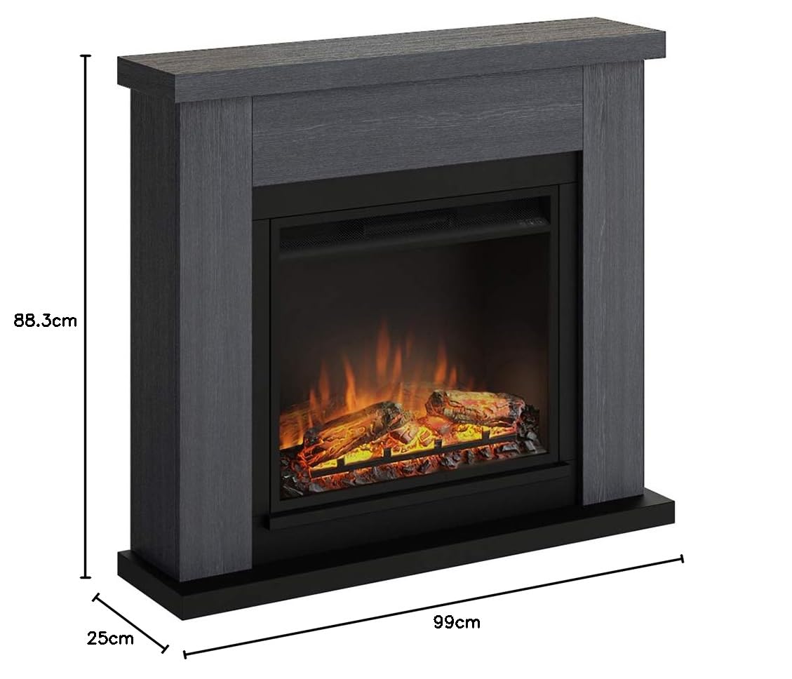 TAGU Frode Elektrokamin mit 23 Zoll Powerflame Elektrischer Kamin, 1500W, 7 Tage programmierbar, Digitaler Thermostat, Fernbedienung (Aschgrau)