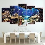 AIVIYA Affiche d'art mural de Peinture sur Toile 5 Panneaux Grotte sous-marine d'un récif tropical 5 Pièces Tableau Decoration Murale Salon Chambre Cuisine Domicile Décoration(Pas de cadre)
