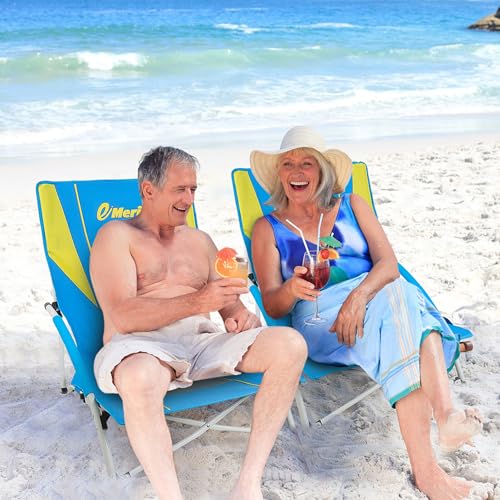 Image of EMERIT Beach Chair with 360 Adjustable UPF 50+ Umbrella, 300 lbs Heavy Duty Capacity Low Profile Sand Chair, 7 lbs Lightweight Backpack Folding Chair for Soccer Sidelines, Concerts & Camping