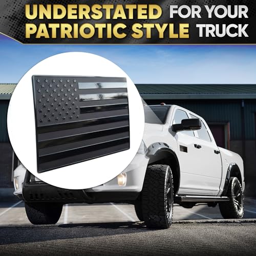 Image of 3D Embossed Aluminum Black American Flag Decal for Car - 1 Pair 5 inchx3 inch | Brushed Metal Stripes, Matte Black | UV-Proof, Rust-Free US Flag Stickers | Patriotic Decals for Truck, SUV, Motorcycle, Laptop
