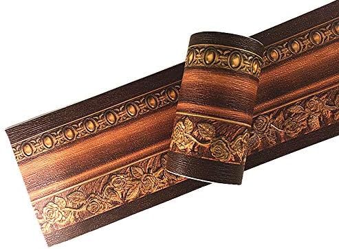 Yija 3D Wood Grain Self Adhesive Peel and Stick Waterproof Wall Border Easy to Apply Home Decor Bathroom Kitchen 4 Inch by 16.5 Feet (Dark Brown)