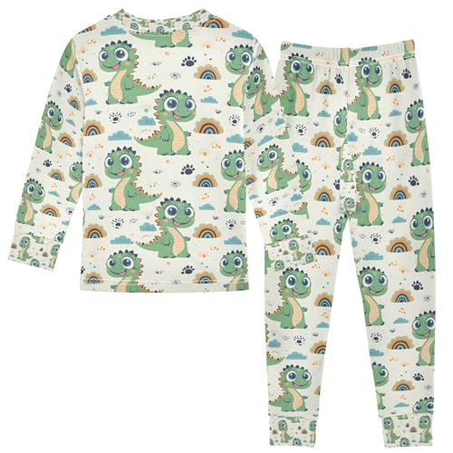 senya Green Dinosaur Rainbow Pajamas Set Long Sleeve Soft Cotton Sleepwear 2 Piece2