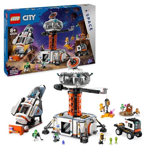 LEGO City Base Spaziale e Piattaforma di Lancio, Gioco per Bambini da 8 Anni in su con Gru Giocattolo a 360 Gradi, Astronave, Veicolo Rover, 6 Minifigure di Astronauti, Robot e 2 Alieni 60434