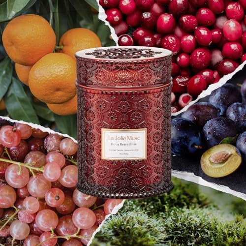 LA JOLIE MUSE Ruby Berry Bliss Scented Candle | Mandarin, Cranberry & Plum | 19 oz Natural Soy Candle | Wooden Wick | 90-Hour Clean Burn | Valentines Gifts for Her | Cozy Home Decor - Thumbnail 5