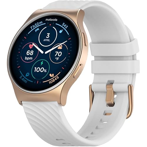 Motorola Moto Watch 120 - Premium Bluetooth Smartwatch with AMOLED Display, 10-Day Battery, Heart Rate & SpO2 Tracking, Fitness & Health Monitoring, Compatible with Android and iPhone - Rose Gold