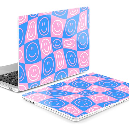 Image of MEEgoodo Case for M5 /M4 /M3 /M2 MacBook Air 13.6 inch 2026 2025 2024 2022, Fit Model A3449 /A3240 /A3113 /A2681, Case Compatible with MacBook Air 13 inch, Smiling Faces & Checkered