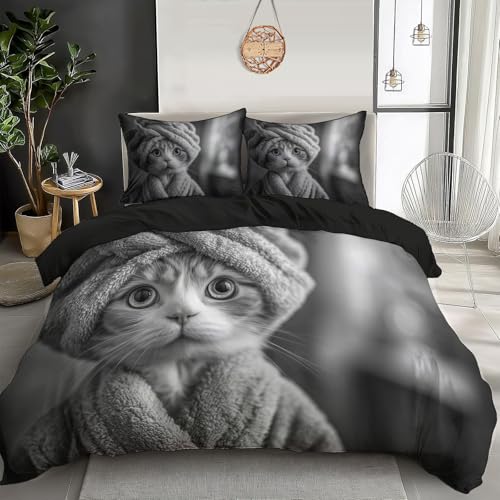 Housse de couette 200x200 microfibre hypoallergénique chat