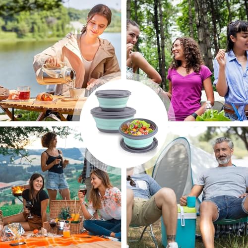 Faltbare Schüssel - 3 Stück Silikon Tragbare Geschirr Wohnwagen Camping Frischhalteboxen Runden, Obst Salat Campinggeschirr für Campe Wandern Küche Schule im Freien Camping Zubehör Gadgets 2025 – Bild 5