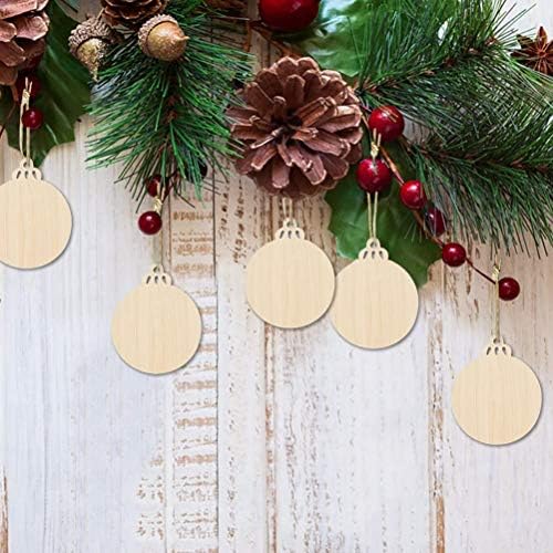ABSOK 50 Pieces Wooden Round Bauble Blank Hanging Wood Pieces Christmas Tree Pendants Ornaments with Twines for Holiday Decoration and DIY Craft Making,Gift Tags & Hanging Decor Embellishments