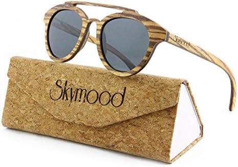 SKYMOOD Wood Aviator Sunglasses - Polarized Lens, Wooden Frames,Cork Case