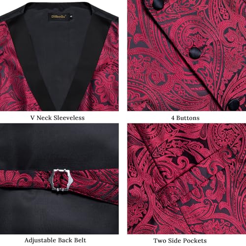 Image of DiBanGu Mens Paisley Suit Vest Silk Jacquard Waistcoat and Necktie Set Formal Shawl Collar Dress Vest 7PCS for Wedding Party