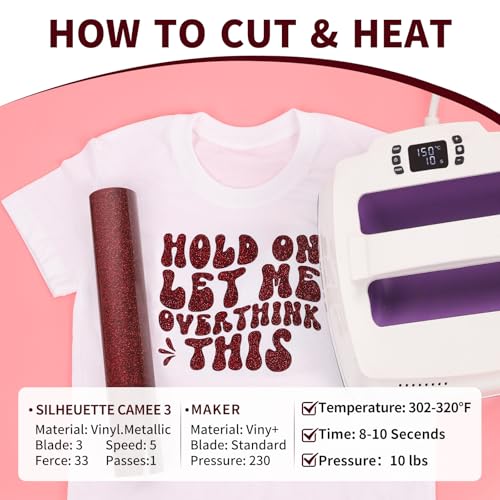 Image of VINYL FROG Maroon Glitter HTV Vinyl Roll 10 inch x8ft Shimmer Iron on Vinyl | Wine Red Glitter Heat Transfer Vinyl for T Shirts Heat Press Vinyl for All Cutting Machine, Easy to Cut & Peel Off & Transfer