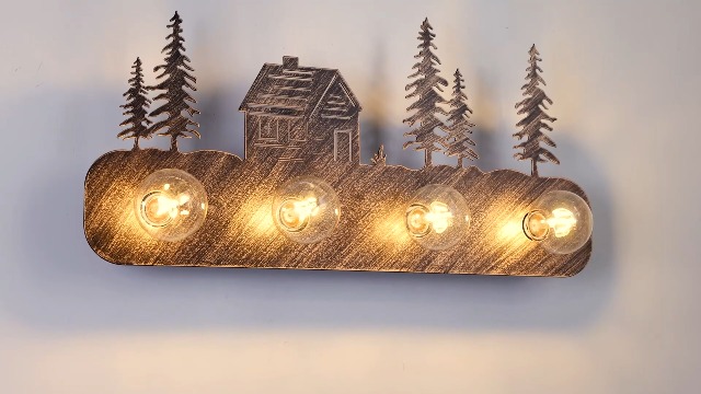 Image of TOCHIC Rustic Bathroom Light Fixtures, Vintage Vanity Light Over Mirror | 4 Lights Farmhouse Vanity Light for Cabinets, Powder Room, Living Room, Bronze, 26 inchL, Dimmable, Western Forest Wall Decor