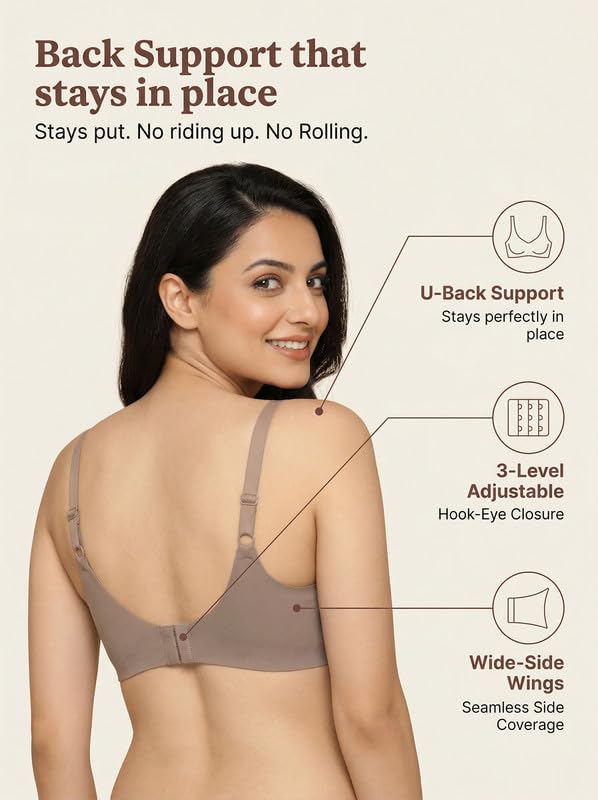 Image of Tweens Cotton Padded Bonded Bra for Women | Full Coverage Wire-Free Bra | Seamless No-Dig Comfort | Breathable Cotton | Elastic-Free Bottom Band & Side Wings | Pack of 1|