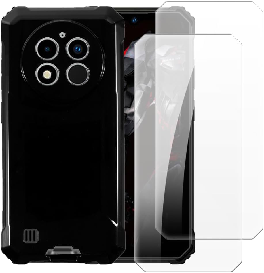 Case Cover Compatible with Oukitel G1 + [2 Pack] Screen Protector Tempered Glass Film – Soft Flexible TPU Silicone for Oukitel G1 (6.52 inches) (Black)