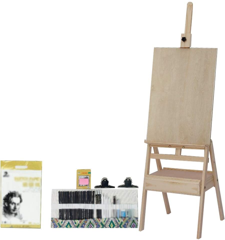 Wooden Stand with Sketch Box Storage Shelf Artists for Atelier Windproof Artists Craft Box(Pine Color-Set)