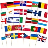100 Stück Eurovision 2026 Zahnstocher Flaggen, Europäische Verschieden Länder Flagge Zahnstocher, 35 Länder Song Contest Klein Zahnstocher Picker, Europa Fähnchen für Cupcake Topper, Eurovision, Bar