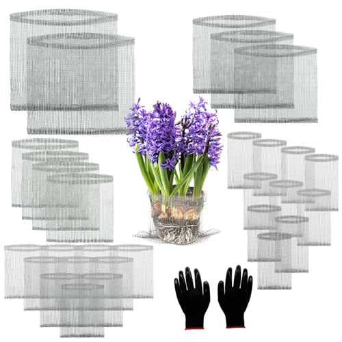Froidesente 30 Pcs Root Guard Gopher Proof Stainless Wire Steel Baskets, 1 Gallon 3 Gallon 5 Gallon 10 Gallon Gophers Moles Voles Mesh Baskets Protect Plant Roots Tubers Trees Flowers Crops Mix Size