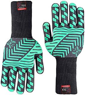 Heat Resistant Oven Gloves: EN407 Certified Withstand 932 °F, Double Layers Silicone Coating, BBQ Gloves & Oven Mitts For Cooking, Kitchen, Baking, Fireplace, Grilling,1 Pair Standard Cuff