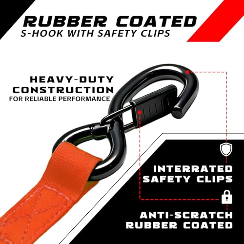 Image of Retractable Ratchet Straps 1 inch x 13Ft, Heavy Duty Self Retracting Tie Down Straps, 1800lb Break Strength Auto Retract Cargo Straps for Truck, Trailer, Motorcycle, ATV, UTV, (Red, 2 Pack)