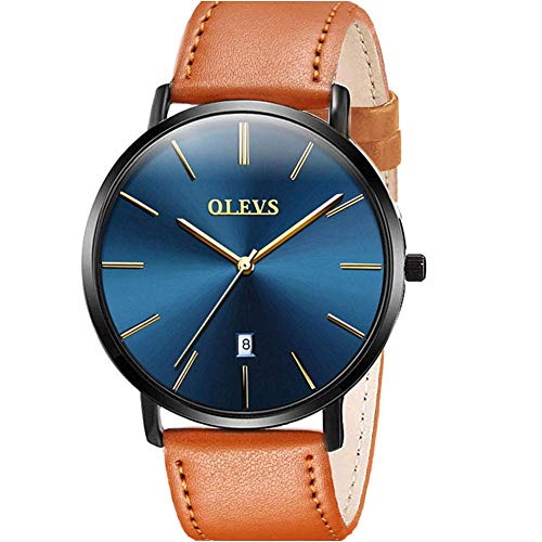 OLEVS Men's Ultra Thin Watches Watches for Men Minimalist Analog Quartz Ultra Thin Watches Fashion Casual Date Watch Waterproof Wrist Watch Perfect Gifts for Mens