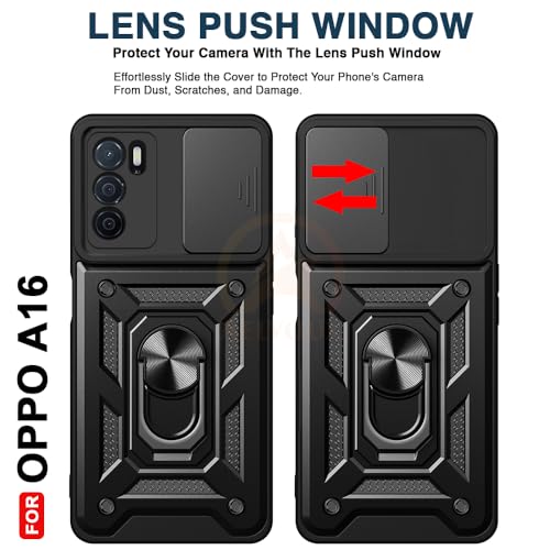 Image of Armor Bumper Back Cover Case for Oppo A16 Rotating Camera Cover, Ring Holder & Kickstand | Heavy Duty & 360 Degree Protection Oppo A16 Back Cover (Black)