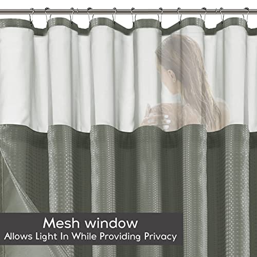 Dainty Home Waffle Weave Shower Curtain with Fabric Snap in Liner Set including Mesh See Through Top Hotel Quality White Bathroom Curtain Set 70 X 72 Inch Long Shower Curtain in Grey - Image 4