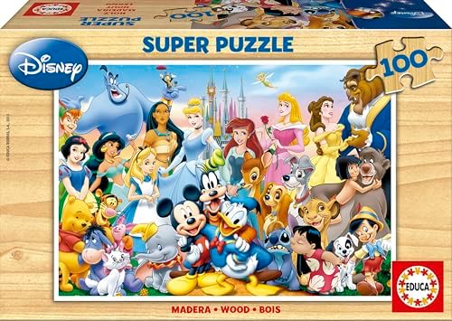 Educa - Holzpuzzle Disney Welt | 100 Teile Holzpuzzle | Disney Figuren, Holzpuzzle Kinderpuzzle | ab 6 Jahren (12002)