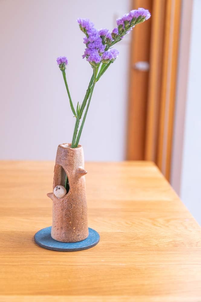 Flower vase Japanese Craft Pottery Home Decor Shigaraki Ware (White Owl)