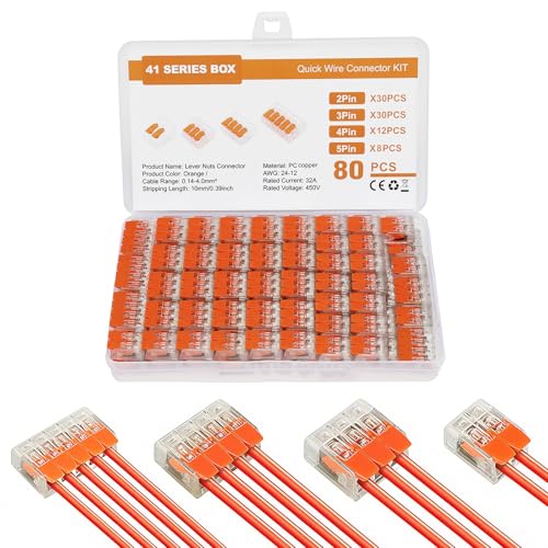 VesperaMirage 80 Stück Kabelverbinder Set – Hebel-Kabelklemmen Elektro 2/3/4/5 Polig, Verbindungsklemmen bis 4 mm², Lüsterklemmen für feste & flexible Kabel, 2–5 Leiter