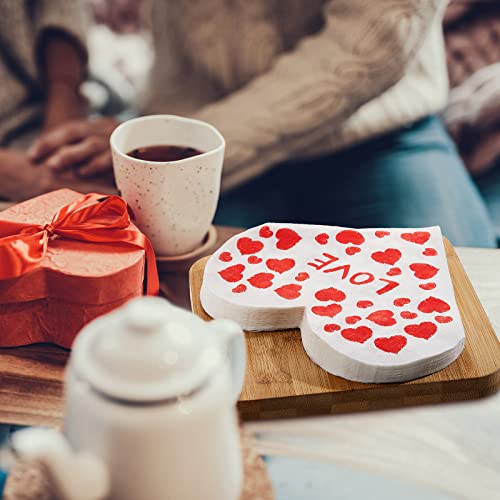 120 Pieces Heart Love Napkins Valentine's Day Napkins Wedding Red Paper Napkins Heart Luncheon Napkins Disposable Wedding Dinner Napkins Cocktail Napkins For Dinner Banquet Birthday, 6.5 X 6.5 Inch #TOP4