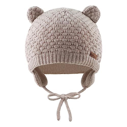 Gorro de punto para bebé con orejeras protectoras y tierno estilo de oso unisex 2