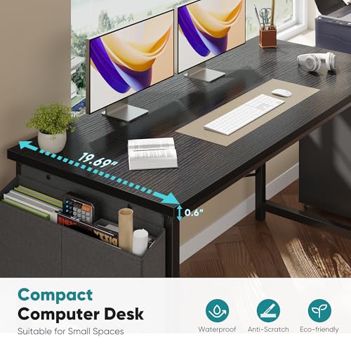 Image of OLIXIS Computer Desk, 55 Inch Gaming Desks for Home Office Small Spaces | Writing Study Craft Work Table, Computer Workstation for Bedroom with Storage Bag, Black