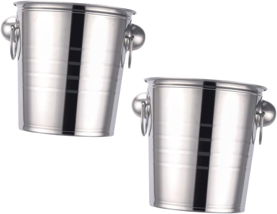 2pcs Portable Stainless Steel Ice Bucket Set for Wine and Beer Compact Design for Parties and Bars Multi-functional Chilled Beverage Holder for Home and Outdoor Use