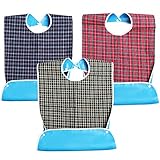kuou Adult Bibs, Adult The Eldly Bib Adult Washable Dining Bibs for Elderly （3 Pack,Red,Green,Blue）