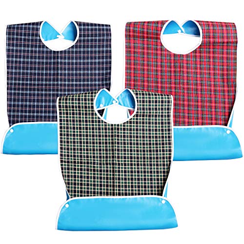 kuou 3 Pack Adult Bibs for Elderly Waterproof Washable