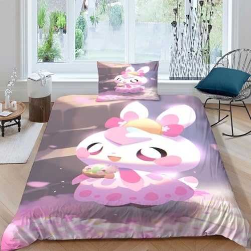 Housses de couettes lapin rose IOFEER parure 3 pièces 135x200cm - 2