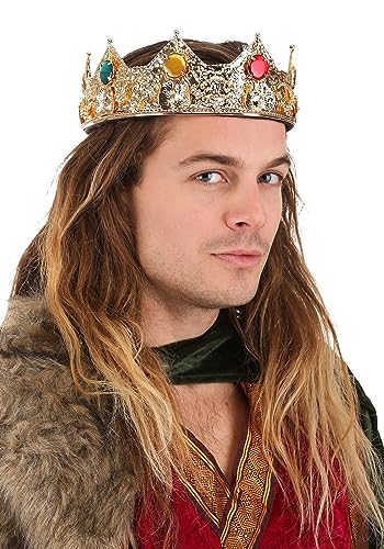 Gold King Costume Crown - Metal and Rhinestone Construction, Decorative Gem Accents, Costume Hat2