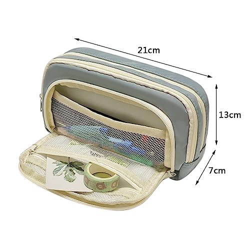 Liujiami Pencil Case Large Capacity 3 Compartments School Student Stationery Organiser for Kids Adults Office Makeup Cosmetic Bag Blue - Image 2