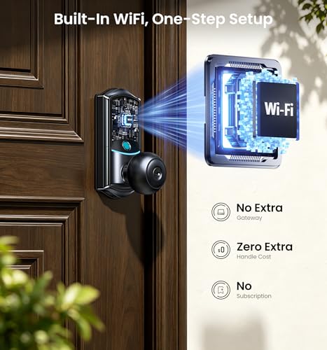Veise VE028 WiFi Fingerprint Smart Door Lock with Knob Handle, Matte Black