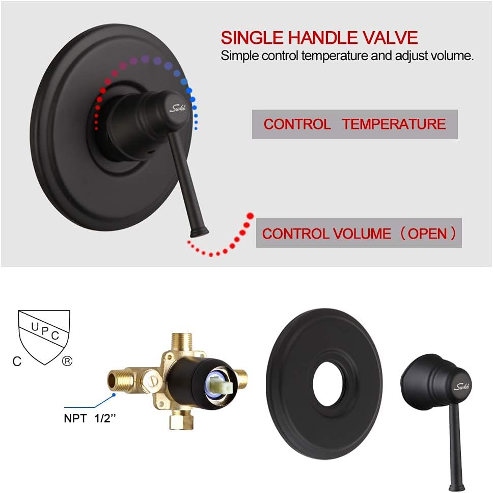 Black Friday - 80% OFF Single Function Shower faucet Trim kit with rough-in valve, Rainfall Shower Fixtures Shower Mixer with Touch-Clean 6-spray Shower Head (Matte Black) 60% Off Discount Single Function Shower faucet Trim kit with rough-in valve, Rainfall Shower Fixtures Shower Mixer with Touch-Clean 6-spray Shower Head (Matte Black)