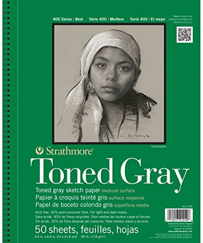 Bloco de papel para desenho Strathmore série 400, 50 folhas de tom cinza, 14 x 21,6 cm