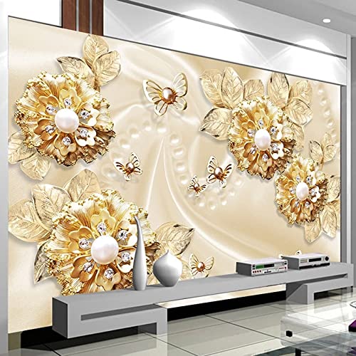 HEBIQUAN Papel pintado autoadhesivo de PVC 3D sala de estar mural de oro joyería mariposa telón de fondo arte pegatina dormitorio cartel